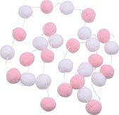 Handgemaakte Pom Pom Guirlande – Slinger | Rose - Wit | Decoratie - Kinderkamer - Geboorte | Meisje – Girl – Dochter - Kids | Versiering | Verjaardag – Birthday - Feestje – Party -