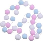 Handgemaakte Pom Pom Guirlande – Slinger | Rose - Wit - Blauw / Lichtblauw | Decoratie - Kinderkamer - Geboorte | Meisje / Girl / Dochter - Jongen / Boy / Zoon | Versiering | Verja