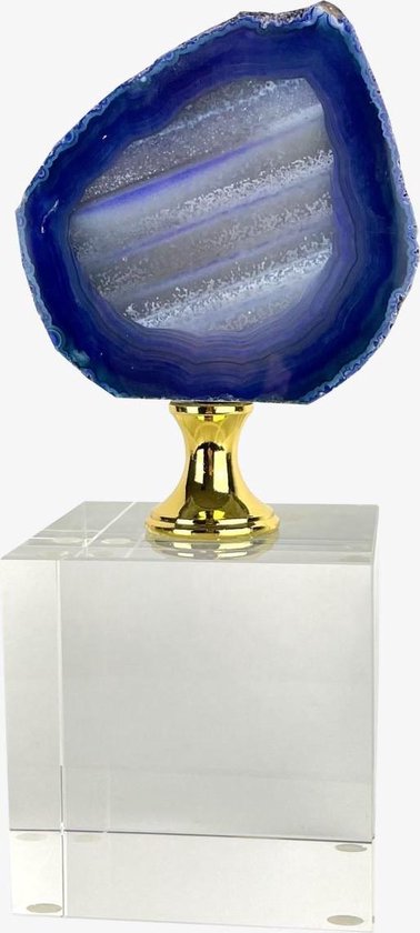 Décoration en cristal Seb | Blauw Or Transparent | Glas en pierre d'agate | À pied | Cube rond |
