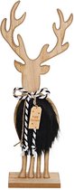 Kerst - Kerstdecoratie - Kerstdagen - Houten hert met zwarte kunstvacht - Hoogte 45 cm