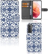 Telefoon Hoesje Geschikt voor Samsung Galaxy S21 Book Case Flower Blue