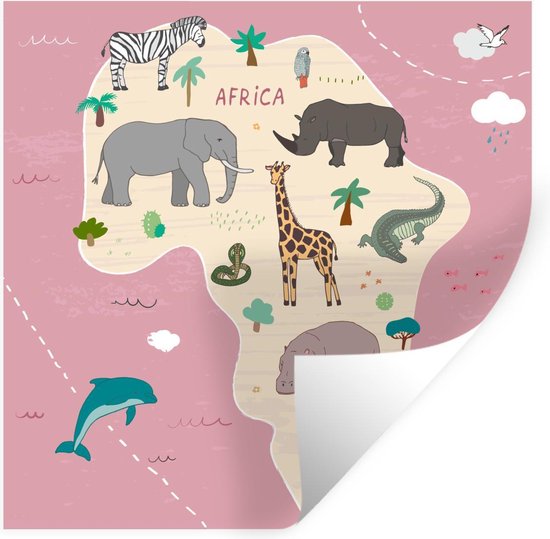 Sticker Muursticker Carte du Wereldkaart avec des animaux - Carte de l