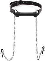 Silicone Bit Gag + Nipple Clamps - Black