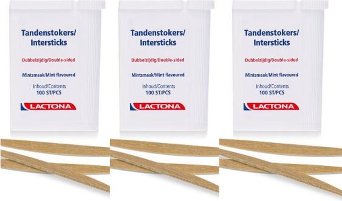 Lactona Intersticks - 3x 100 Stuks - Tandenstoker - Voordeelverpakking - Lactona