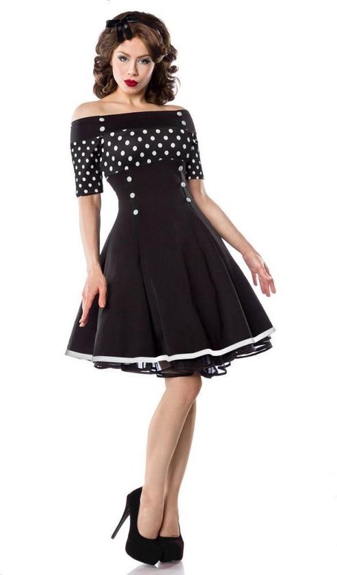 Belsira Flare jurk -2XL- Vintage Zwart/Wit