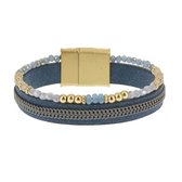 Biba armband imitatie leer met kralen magneetsluiting maat 19 - Sieraden sjoppie