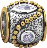 Quiges - 925 - Zilveren - Bedels -Sterling zilver - Beads - 14 Karaat Verguld Golven met Zirkonia Kraal Charm - Geschikt – voor - alle bekende merken - Armband Z372