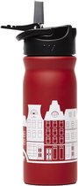 Retulp Dutchie Red Canal House - Drinkfles met rietje - Drinktuit - Waterfles - 400ML - Rood