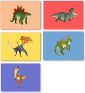 Wenskaarten Kinderen - Dino's of Dinosaurus -  Set 10 stuks - Uitnodiging Kinderfeestje - Verjaardagskaart - Zonder tekst - Set 10 stuks - Kaartje met een staartje - Postkaart - Po