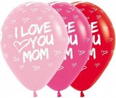 Ballonnen I Love You Mom , 5 stuks , Roze/ Rood, Moederdag, Verjaardag