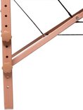Detail van het houten onderstel van de Alora massagetafel, met verstelbare knoppen.