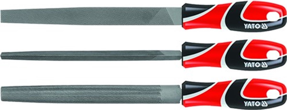 YATO Metaalvijlenser 250 mm – 3-Delig – Plat, Driehoek & Halfrond (Cut 2 / Halfzoet) – Met Ergonomische Handgreep