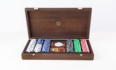 Donker Walnoothouten kist - Californian Burl - met 300pcs Poker set