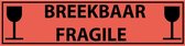 Breekbaar/fragile sticker 200 x 50 mm, oranje/zwart