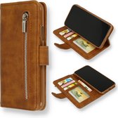 iPhone 12 Mini Hoesje Bruin - Luxe Kunstlederen Portemonnee Book Case met Rits