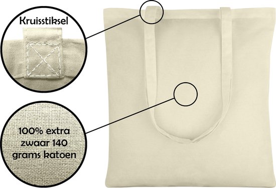 PrimeAmbition Cotton Bag - Naturel - 42x38cm - 20 pièces - Tote Bag - Sac en toile - Shopper - Shopping bag - Sac de transport - Sac à bandoulière