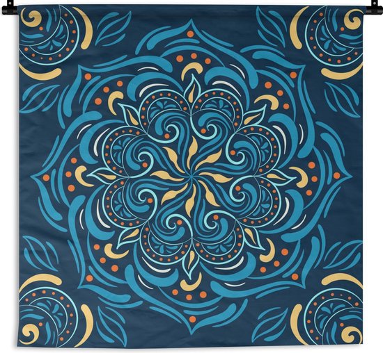 Tenture murale Motif carré 1:1 - Motif carré avec un mandala détaillé sur  fond bleu... | bol.com