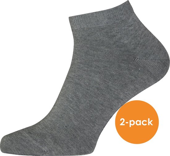 FALKE Happy heren enkelsokken (2-pack) - licht grijs (light grey melange) - Maat: 39-42