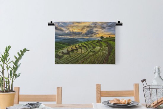 Tapisserie Rizières - Un beau champ de nuages au dessus des rizières de Thaïlande Tapisserie en coton 60x40 cm - Tapisserie avec photo