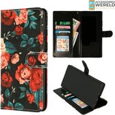 Bookcase Bloemen Vintage Zwart Rood  - Samsung Galaxy A41  - Portemonnee hoesje