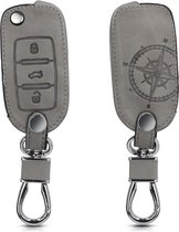 kwmobile autosleutelhoes voor VW Skoda Seat 3-knops autosleutel - beschermhoes van imitatieleer - Vintage Kompas design - grijs