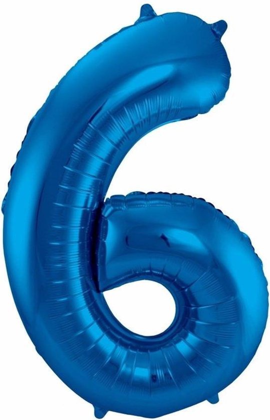Cijferballon 6 Blauw, 16inch 40cm kindercrea