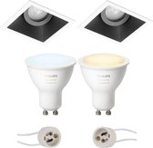 PHILIPS HUE - LED Spot Set GU10 - White Ambiance - Bluetooth - Luxino Zano Pro - Inbouw Vierkant - Mat Zwart/Wit - Kantelbaar - 93mm