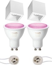 PHILIPS HUE - Opbouwspot Set GU10 - White and Color Ambiance - Bluetooth - Luxino Cliron Pro - Opbouw Vierkant - Mat Wit - Verdiept - 90mm