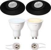 PHILIPS HUE - LED Spot Set GU10 - White Ambiance - Bluetooth - Luxino Nivas Pro - Inbouw Rond - Mat Zwart - Trimless - Kantelbaar - Ø150mm