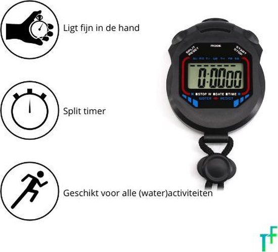 Stopwatch | Hardlopen | Sport | Fluwelen Zakje | Water Bestendig | Timer | Zwart - Trifera