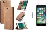 Luxe PU leren Bookcase voor Apple iPhone 8 | iPhone 7 | SE 2020 | Lederen Wallet Case | Cognac Bruin + 1x screenprotector