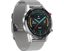 Belesy® Contact - Smartwatch Dames – Smartwatch Heren - Horloge – Stappenteller - Bloeddruk - 1.3 inch - Kleurenscherm - Full Touch - Bluetooth Bellen - Zilver - Staal - Moederdag