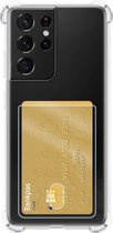 Samsung S21 Ultra Hoesje Met Pasjeshouder Transparant - Samsung Galaxy S21 Ultra Card Case Extra Stevig - Samsung S21 Ultra Pashouder - Transparant