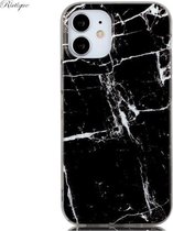 Telefoonhoesje - Geschikt voor iPhone 12 / 12 PRO - Siliconen - Marmerlook - Zwart