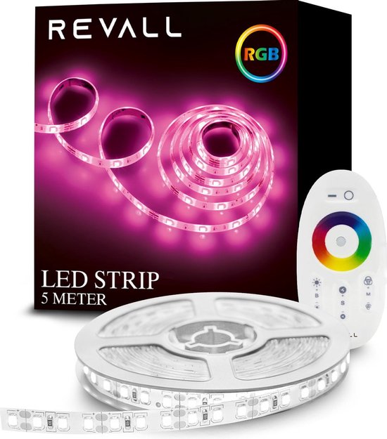 REVALL LED strip - 5 meter - RGB - Luxe afstandsbediening - Plakstrip IP65  Waterproof... | bol.com