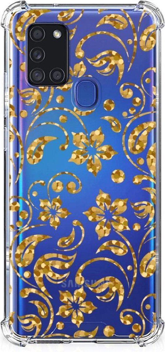 Samsung Galaxy A21s Case Gouden Bloemen