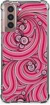 Anti Shock Case Samsung Galaxy S21 Plus Telefoonhoesje  met doorzichtige rand Swirl Pink