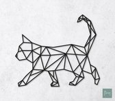 Laserfabrique Wanddecoratie - Geometrische Kat / Poes - Medium - Zwart - Geometrische dieren en vormen - Houten dieren - Muurdecoratie - Line art - Wall art