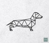 Laserfabrique Wanddecoratie - Geometrische Hond Teckel - Medium - Zwart - Geometrische dieren en vormen - Houten dieren - Muurdecoratie - Line art - Wall art