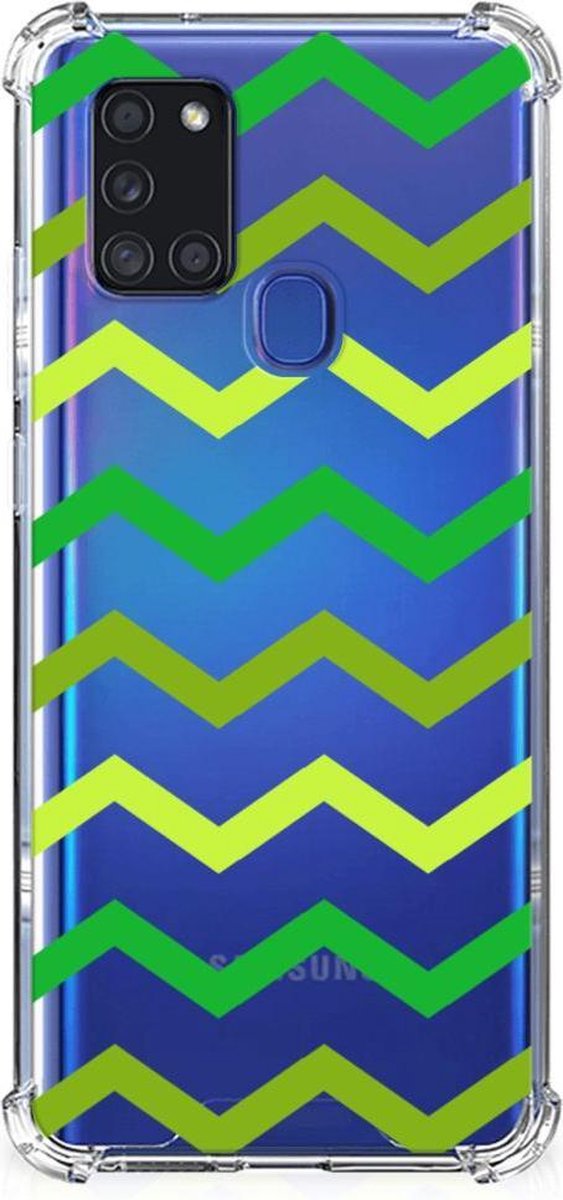 Samsung Galaxy A21s Doorzichtige Silicone Hoesje Zigzag Groen