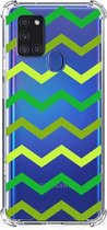Telefoon Hoesje Samsung Galaxy A21s Back Cover Siliconen Hoesje met transparante rand Zigzag Groen