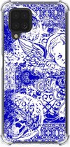 Shockproof Case Geschikt voor Samsung Galaxy A12 Smartphone hoesje met doorzichtige rand Angel Skull Blue