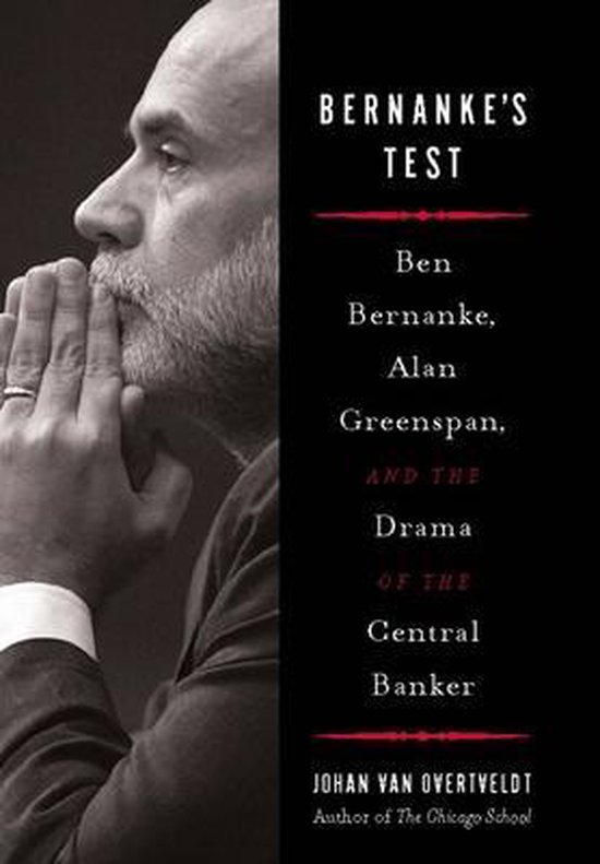 Boekomslag met de titel "Bernanke's Test" en een portret van een denkende man.