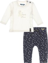 Dirkje Bio Basic SET(2delig) Blauw broekje met hartjes, Off white shirt met goud - Maat 74