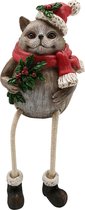 Clayre & Eef Beeld Egel 9x7x12 cm Grijs Rood Polyresin Egel Kerstdecoratie