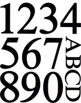 Pickup Brievenbusnummers huisnummers. Glanzend zwart vinyl. 0 t/m 9 A t/m D. Cijfers 45 mm. Letters 22 mm