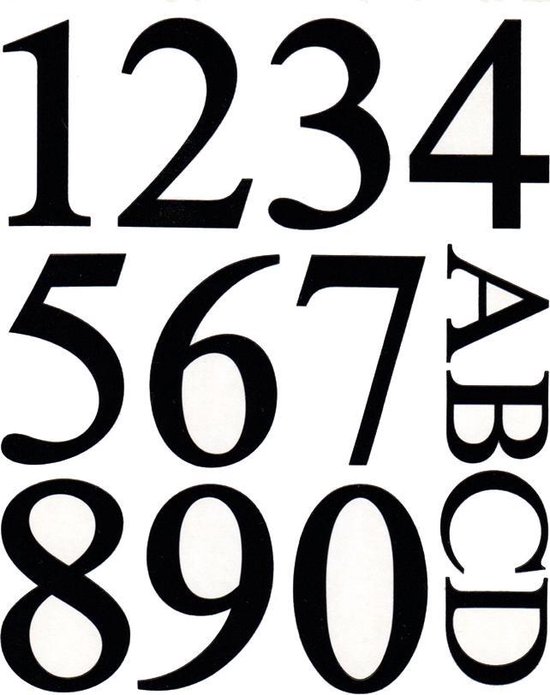 Pickup Brievenbusnummers huisnummers. Glanzend zwart vinyl. 0 t/m 9 A t/m  D. Cijfers... | bol.com