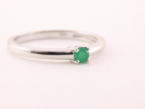 Fijne hoogglans zilveren ring met smaragd - maat 19