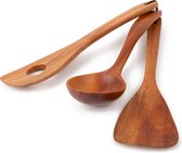 Khaya - houten kookgerei - 2 spatels & 1 soeplepel - duurzaam hout - vegan