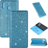 Voor Samsung Galaxy A60 ultradunne glitter magnetische horizontale flip lederen tas met houder en kaartsleuven (hemelsblauw)